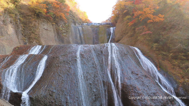 袋田の滝正面と紅葉