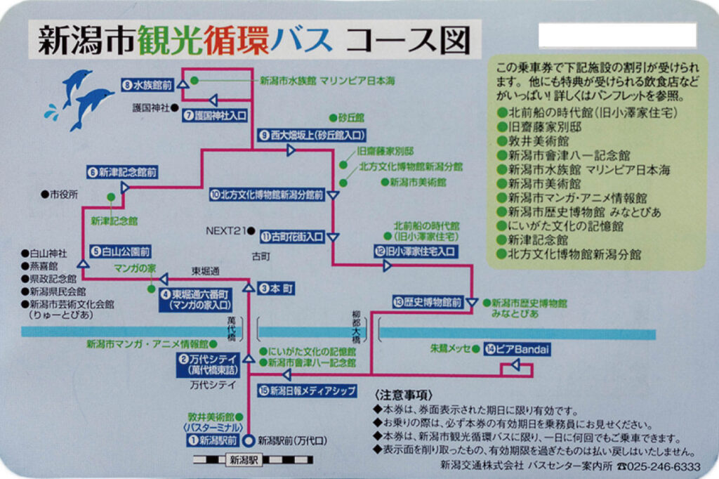 新潟市観光循環バス1日乗車券フリーエリアマップ