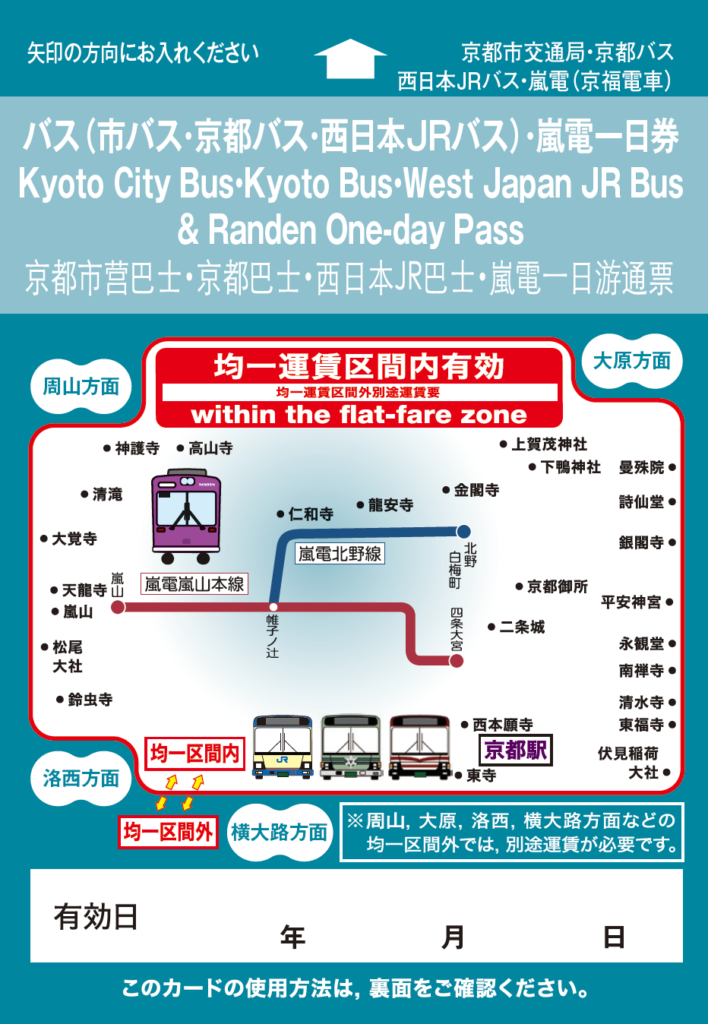 バス（市バス・京都バス・西日本JRバス）嵐電一日券フリーエリア