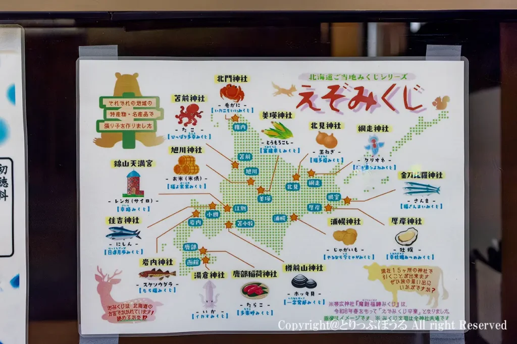 稚内の北門神社に貼られていたえぞみくじマップ